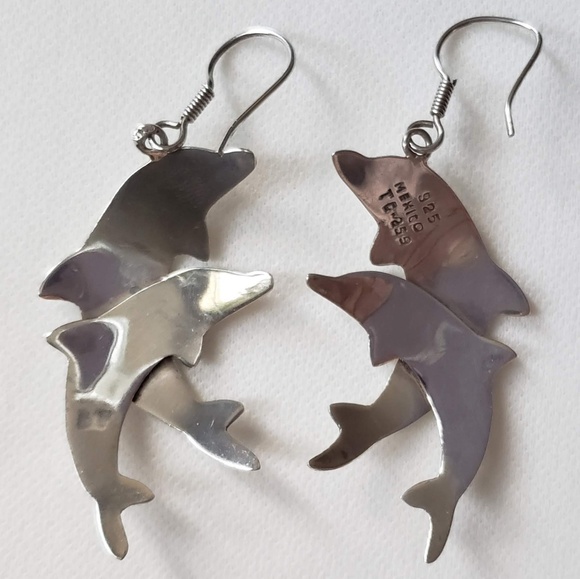 Vtg Sterling Taxco TC-259 Dolphins Dangle Earrings - Picture 5 of 5